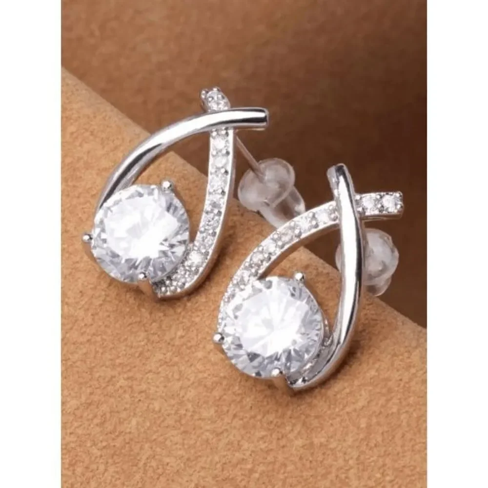 WHITE GOLD-PLATED DIAMOND STUD EARRINGS